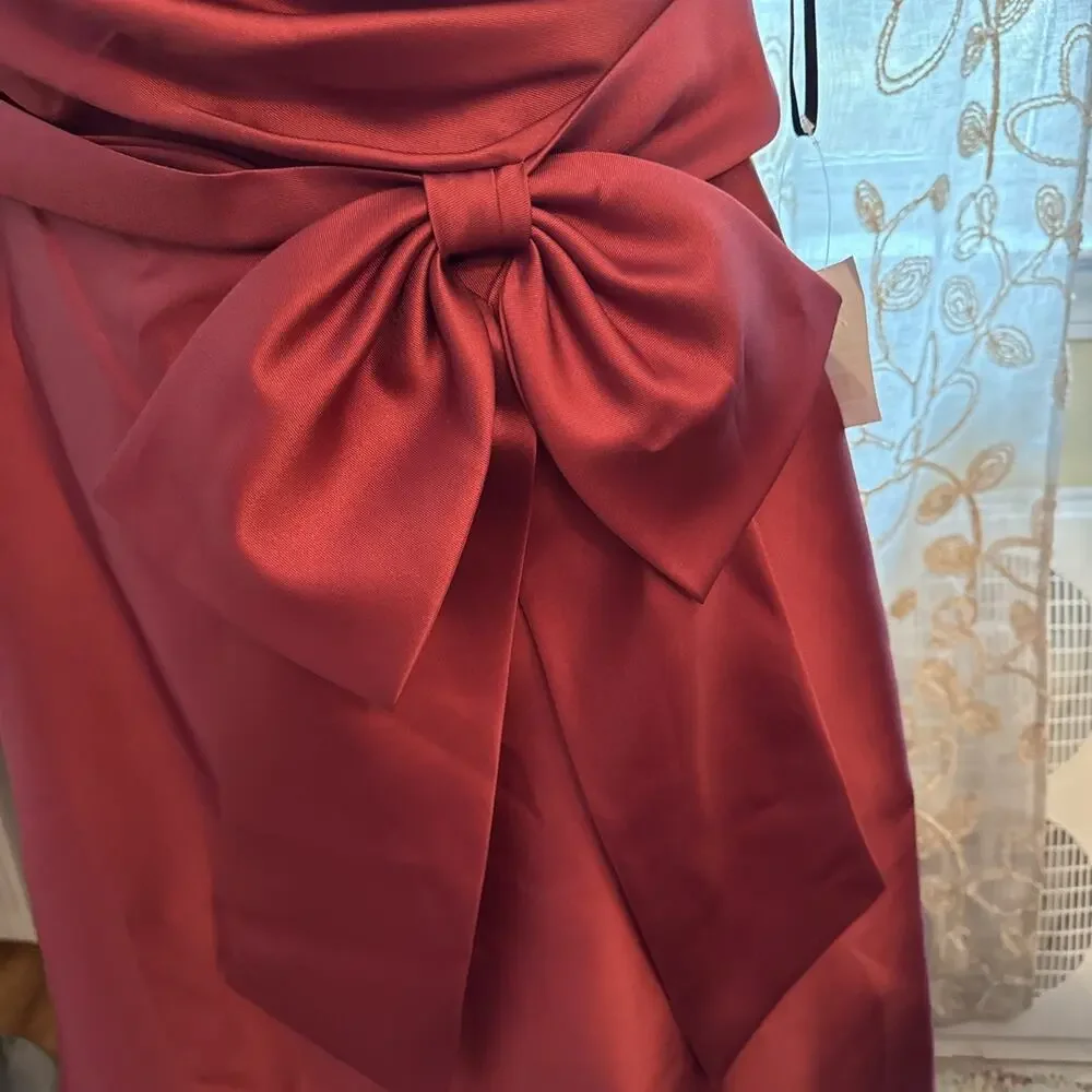 Alfred Sung Off -Shoulder Burgundy Satin Gown With Sash, Size 20, NWT D802S - Picture 3 of 13